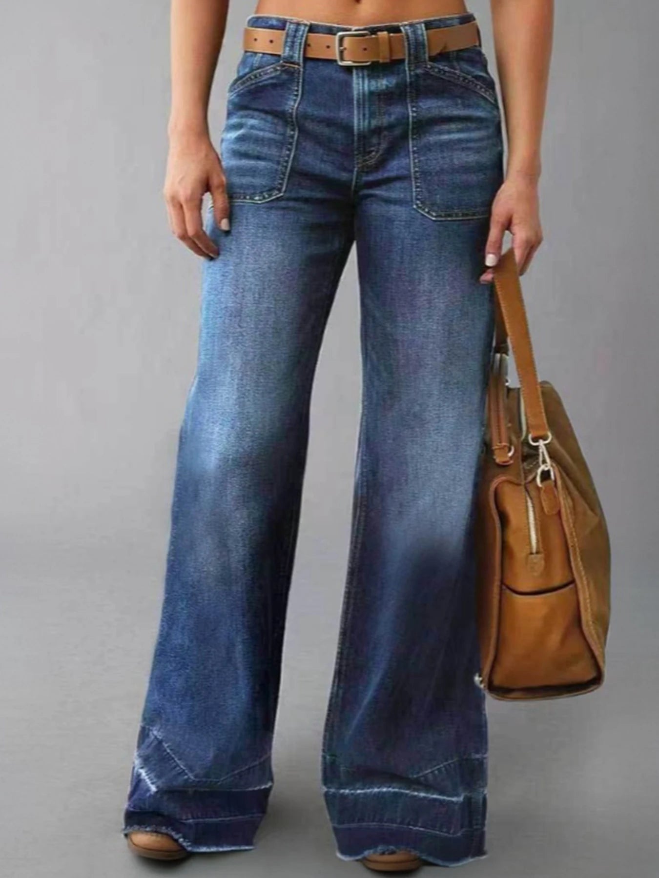 Women Wide Leg Jeans With Pocket Design For Daily Wear