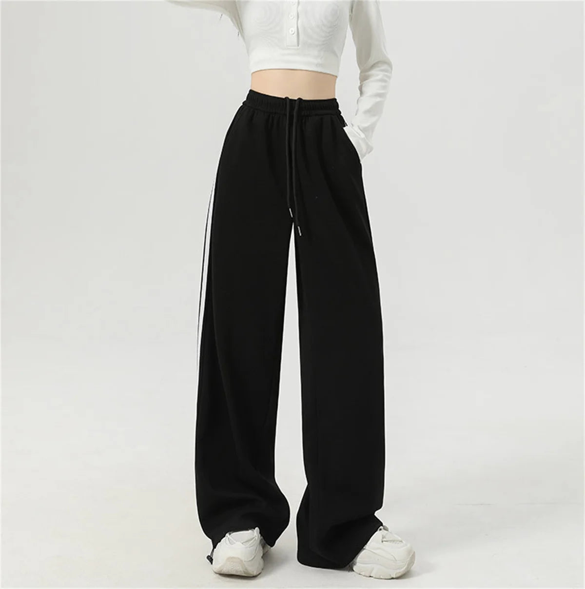 CN Guangdong Women Stripe Chic Straight Pant High Waist Color Block