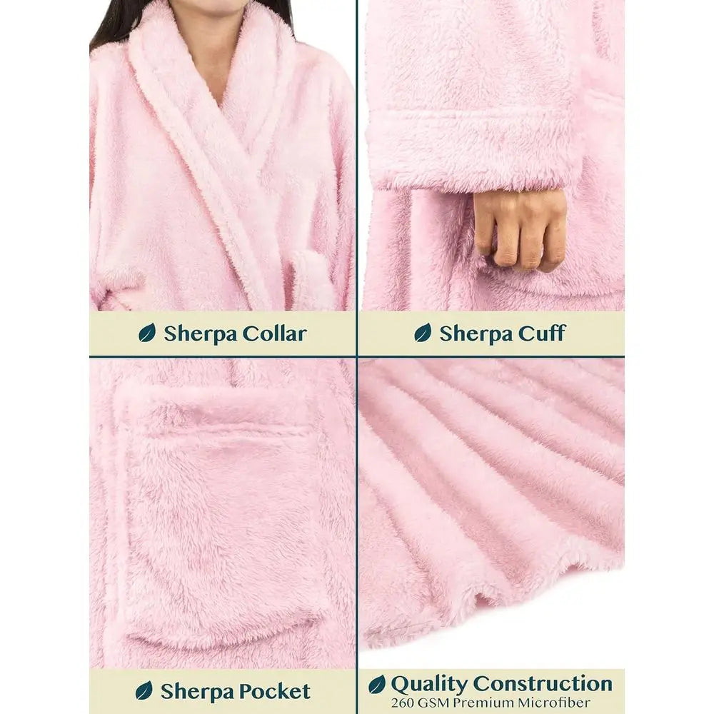 Craft of Weaving Plush Womens Fleece Sherpa Bathrobe for Comfort