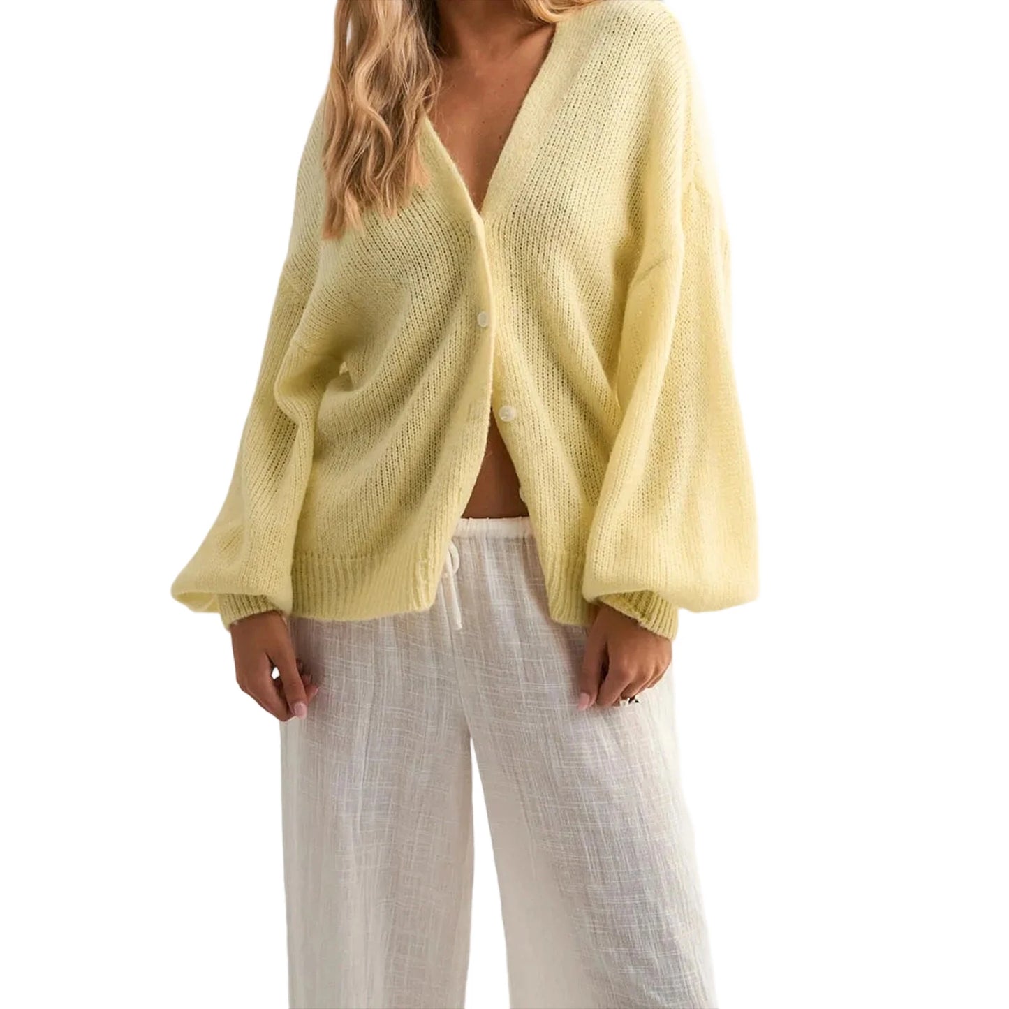 XBTCLXEBCOCN Women's Long Sleeve V Neck Button Cardigan