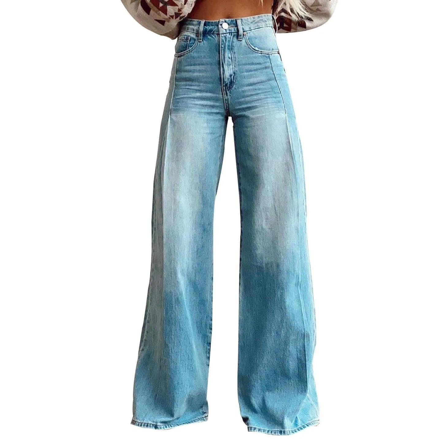 Vintage Women's Irregular High Waist Wide Leg Baggy Denim Jeans