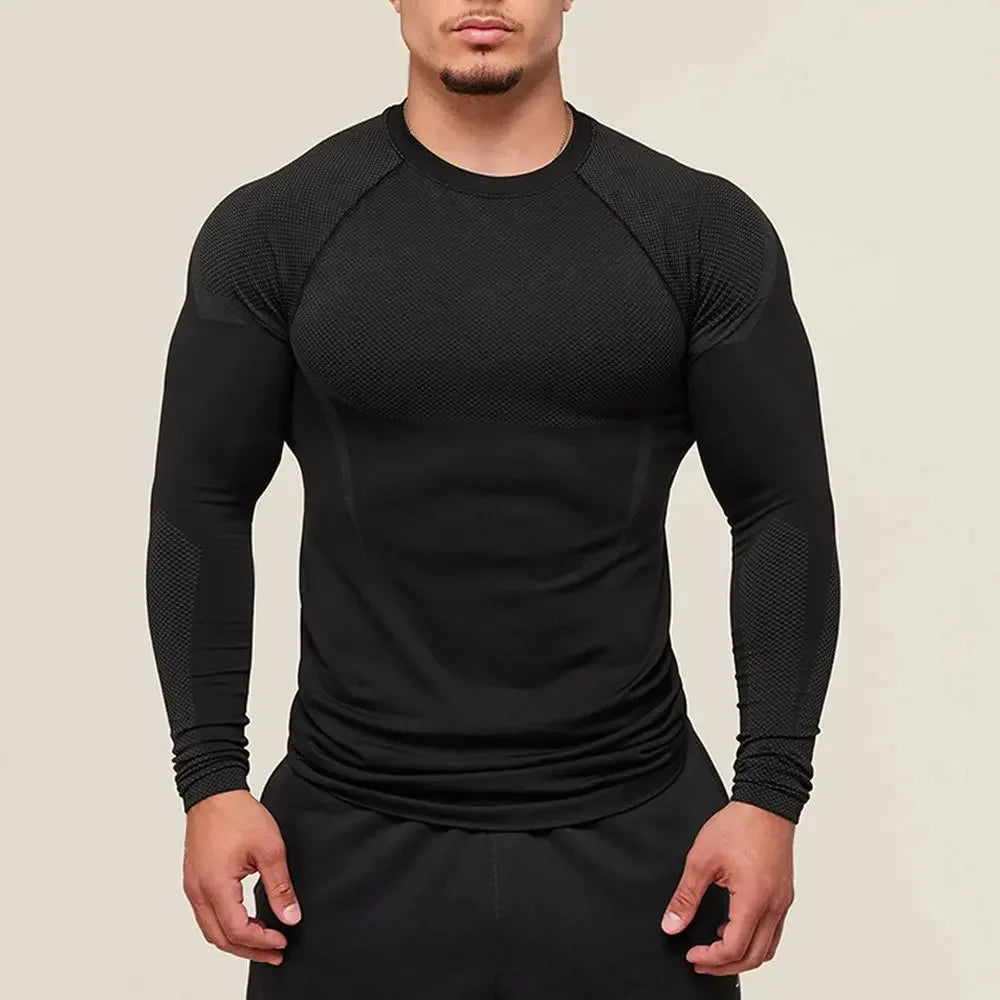 Mens Fitness Training Suit Elastic Round Neck Gym Wear Print