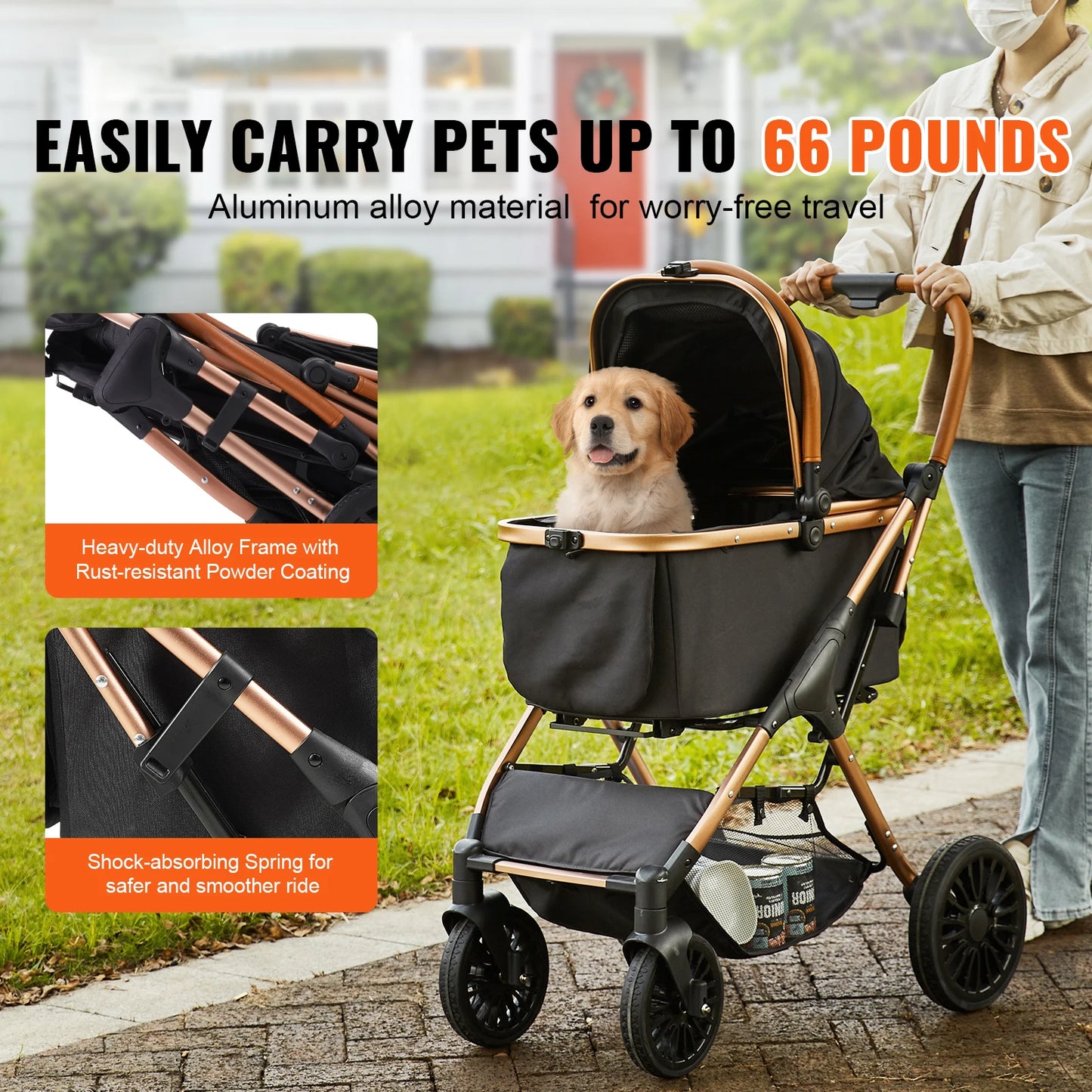 SucceBuy Foldable Pet Stroller With Brakes For Small To Medium Dogs Lightweight Aluminum Frame
