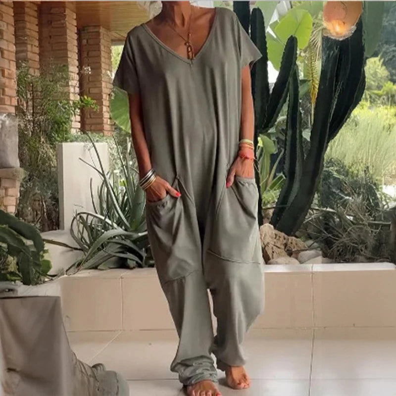 Women's Baggy Pocket Romper Casual Jumpsuit Polyester Knit