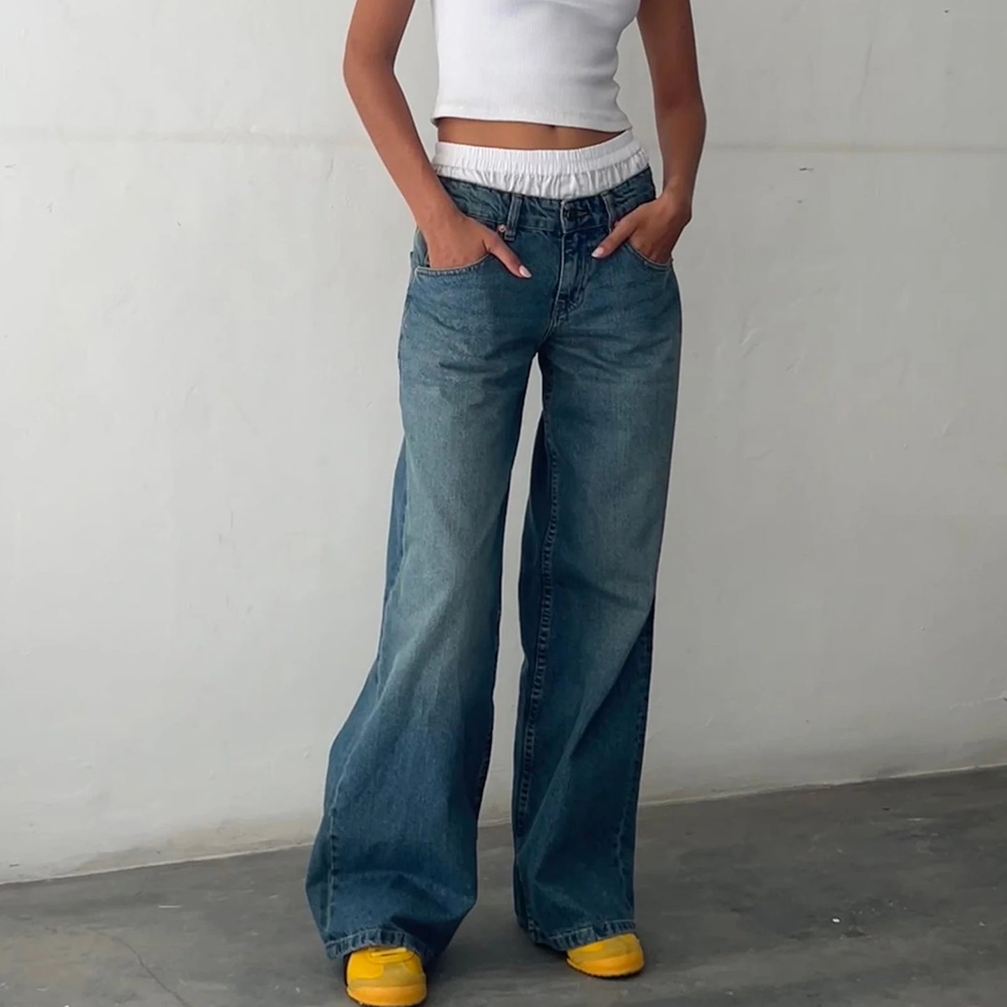 Women Baggy Denim Jeans With Pockets Streetwear Style