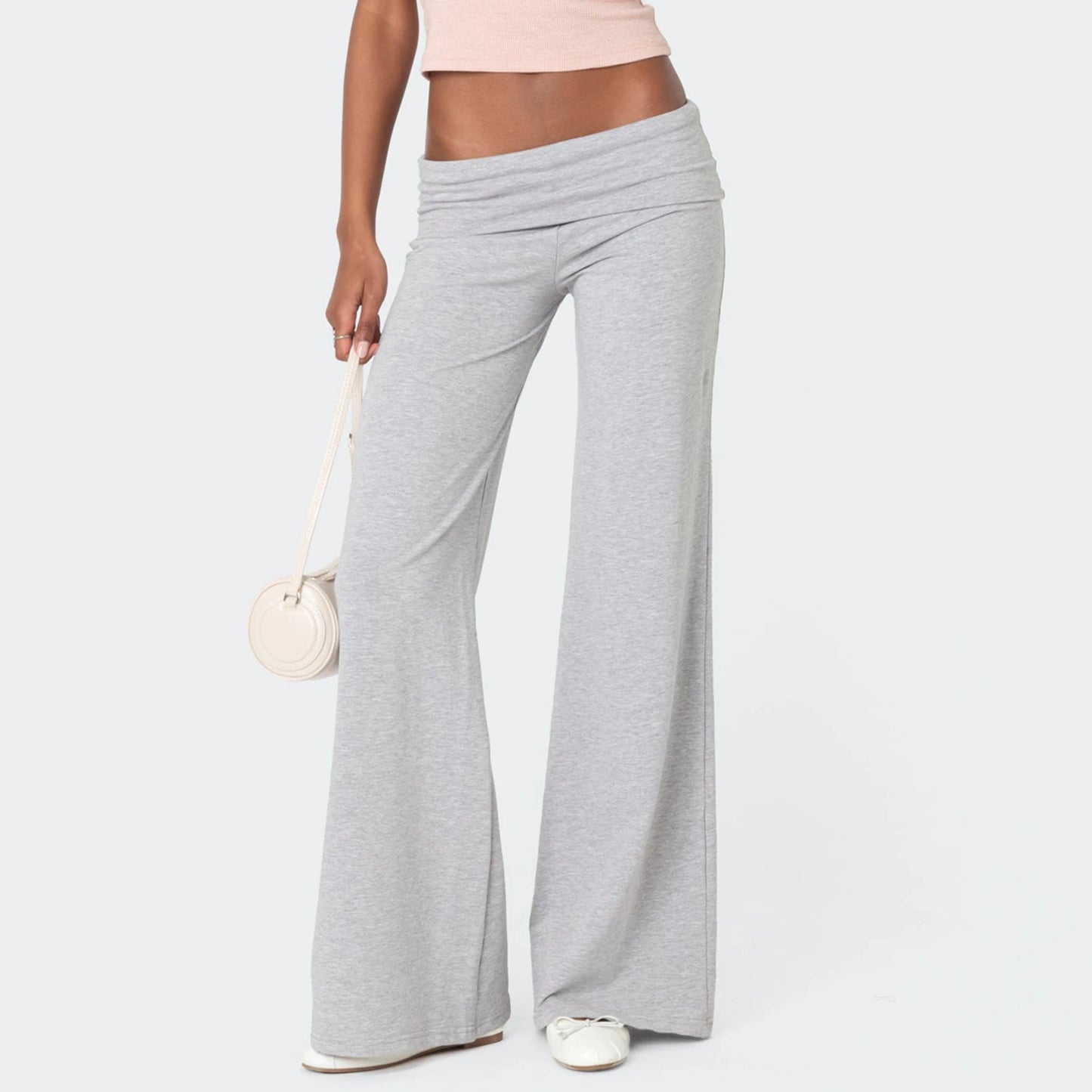 Casual Wide Leg Lounge Pants For Women Fold Over Design