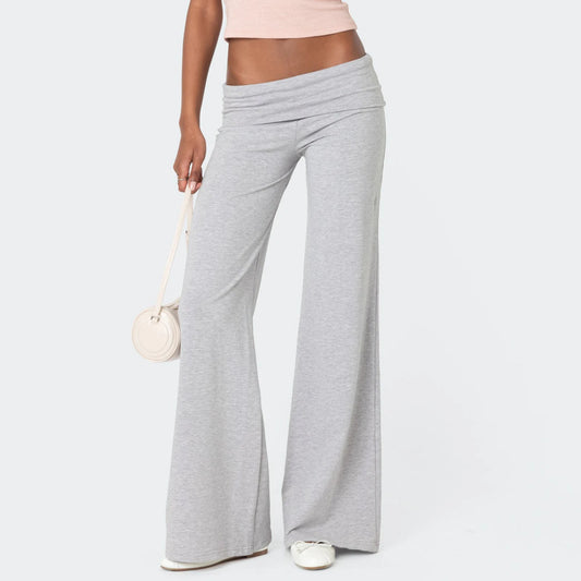 Casual Wide Leg Lounge Pants For Women Fold Over Design