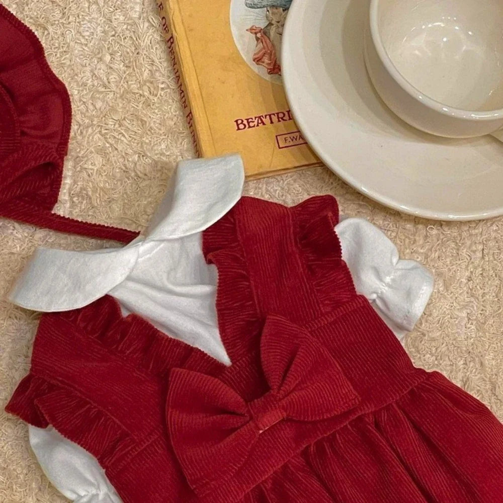 Hubei Winter Dog Dress Bowknot Princess Outfit Set Pet