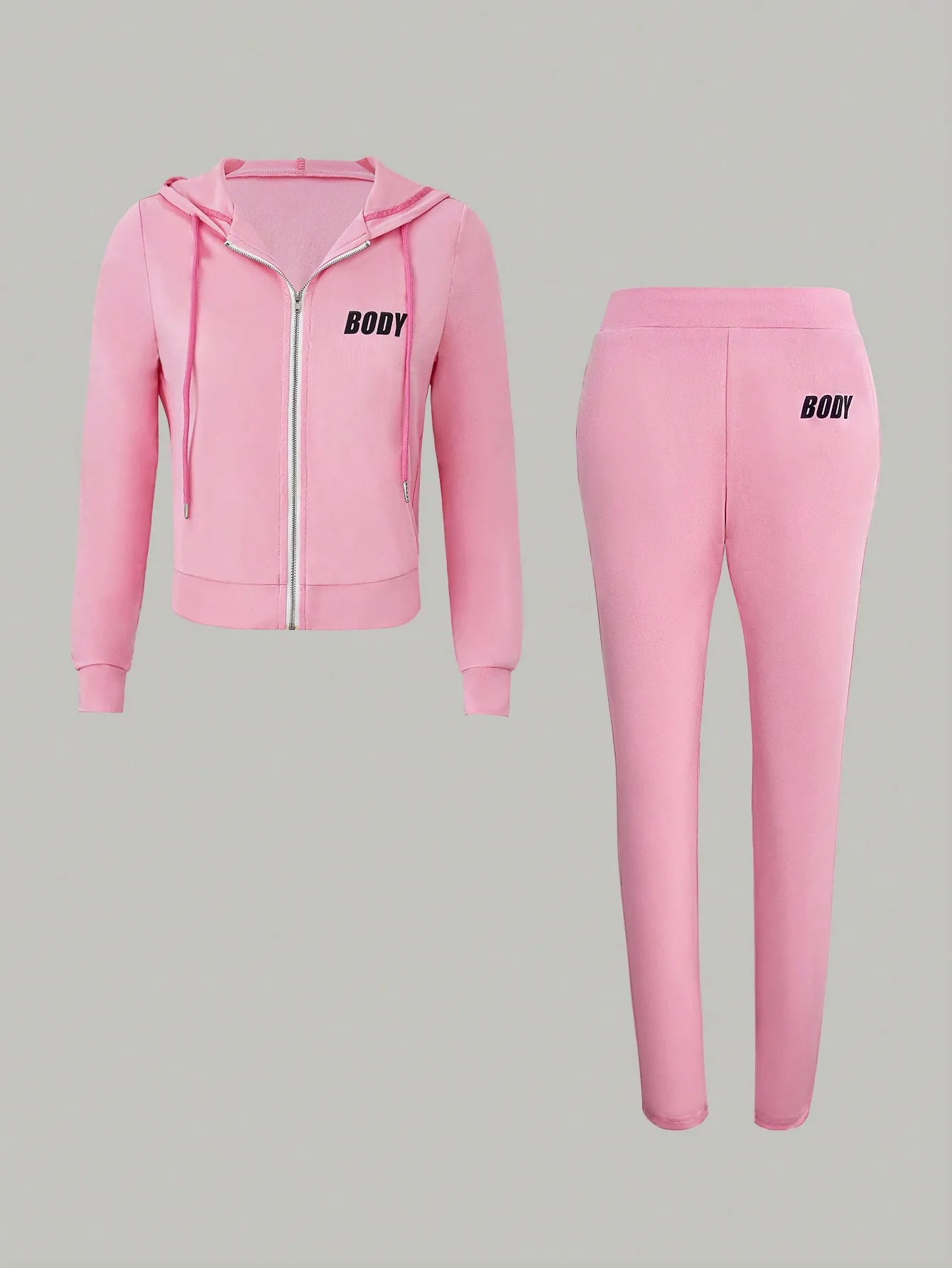 Women's Pink Zipper Hoodie and Jogger Sportswear Set