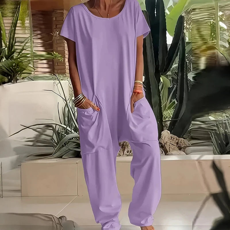 Women's Baggy Pocket Romper Casual Jumpsuit Polyester Knit
