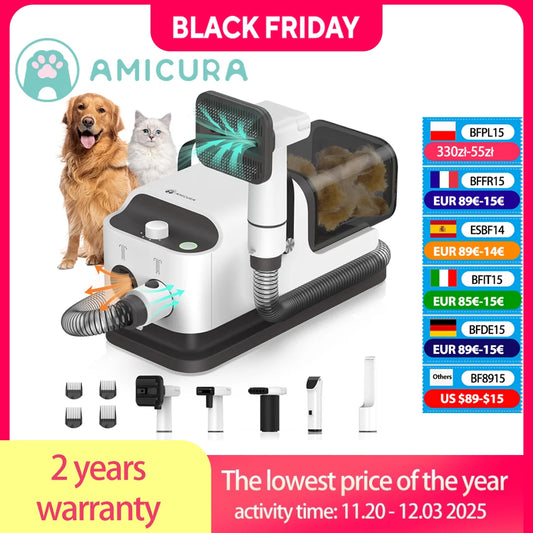 Amicura P1 Pet Grooming Vacuum And Hair Dryer With 5 Tools Dog Clipper