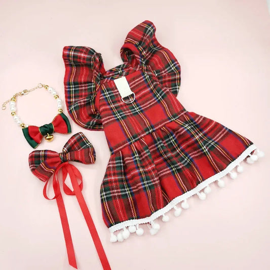 CN Guangdong Christmas Dog Strap Skirt Autumn Winter Pet Costume
