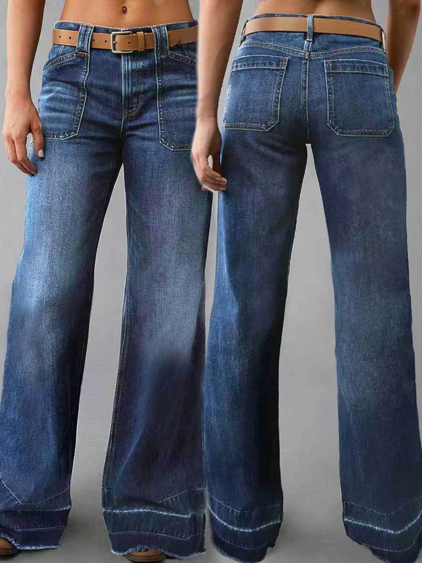Women Wide Leg Jeans With Pocket Design For Daily Wear