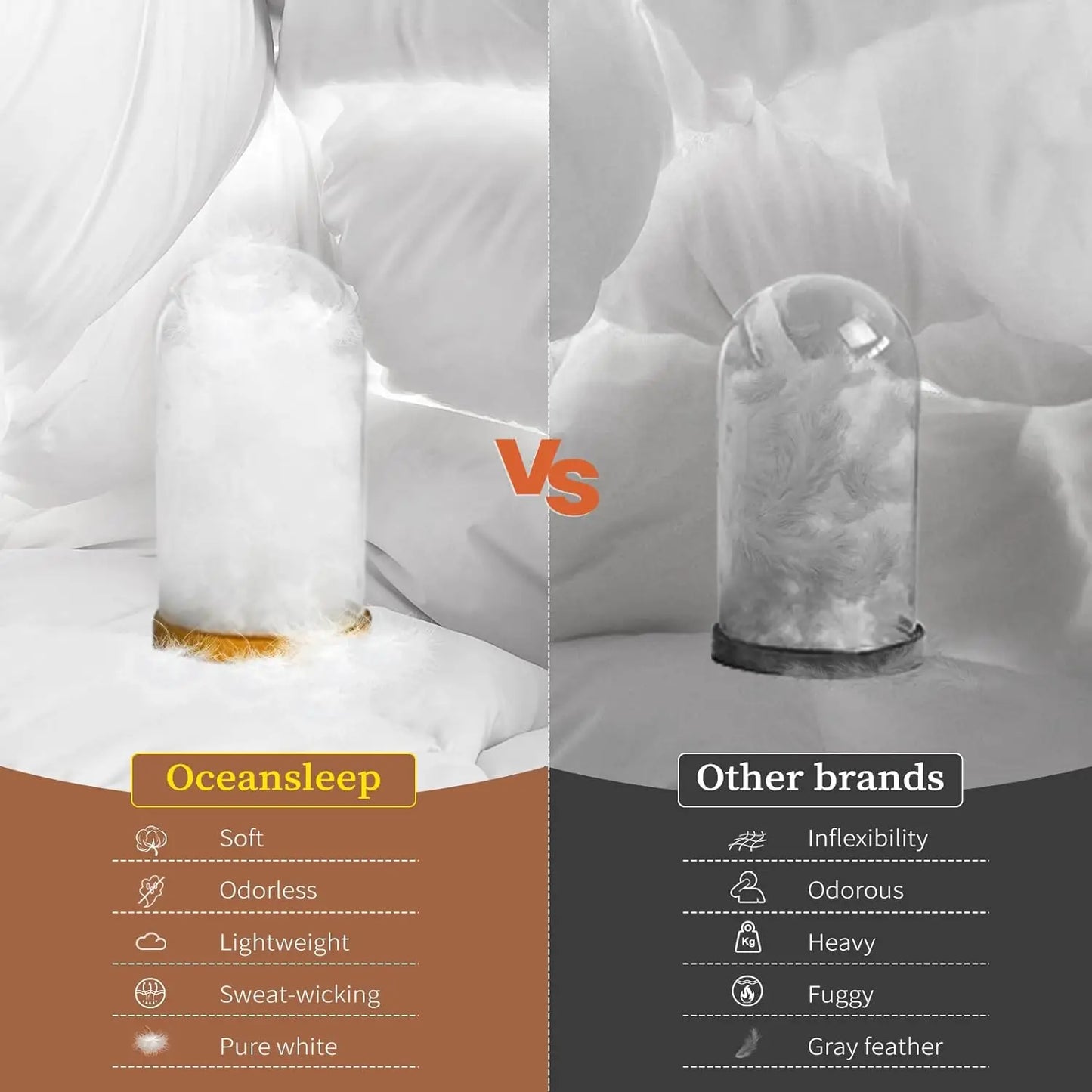 Goose Down Comforter King/Queen Size All Season White Fluffy Feather Duvet Insert with Tabs, High Fill Power Weight