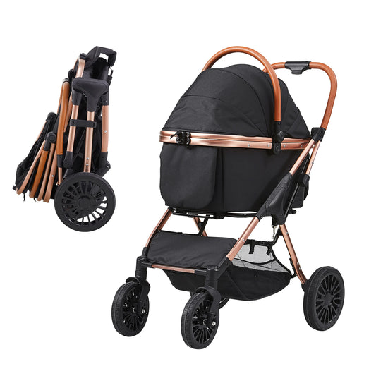 SucceBuy Foldable Pet Stroller With Brakes For Small To Medium Dogs Lightweight Aluminum Frame