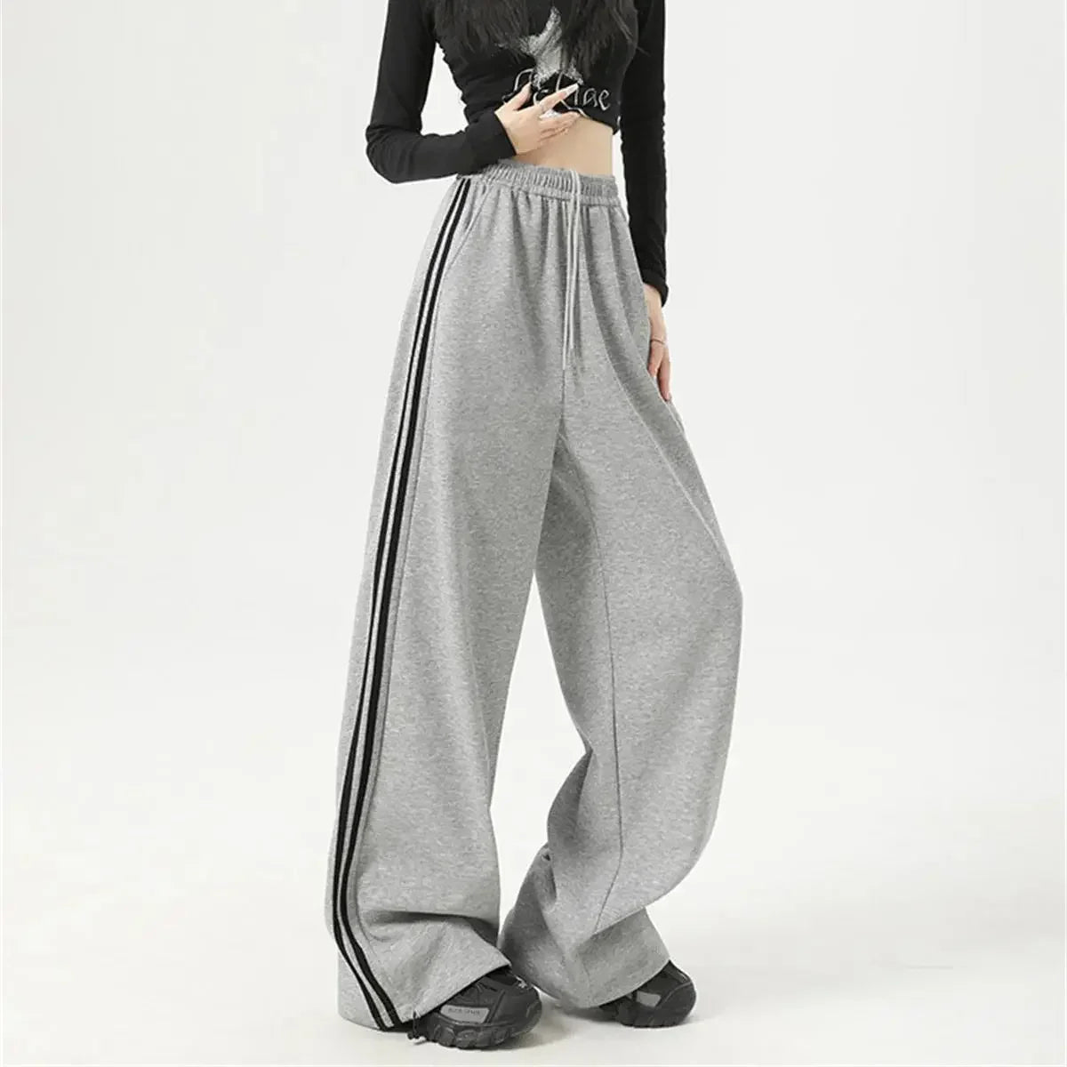 CN Guangdong Women Stripe Chic Straight Pant High Waist Color Block