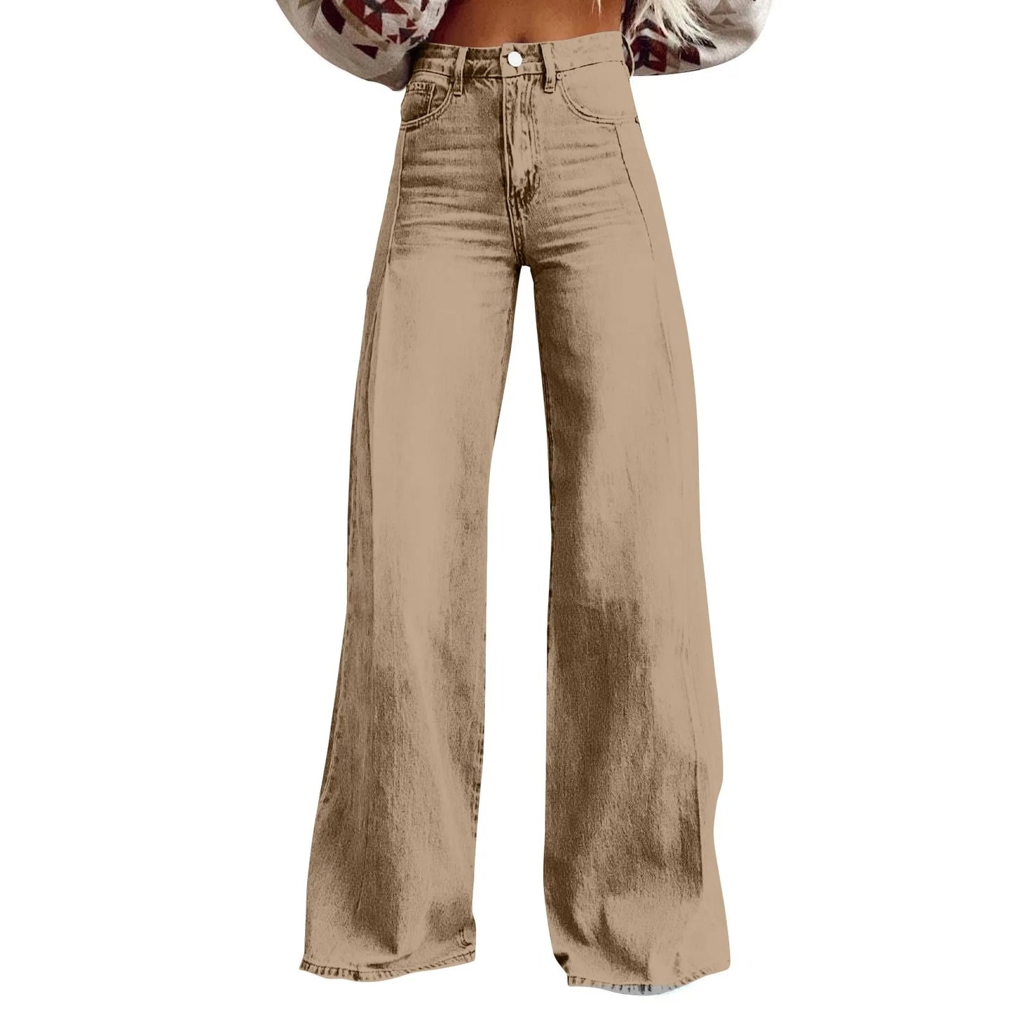 Vintage Women's Irregular High Waist Wide Leg Baggy Denim Jeans