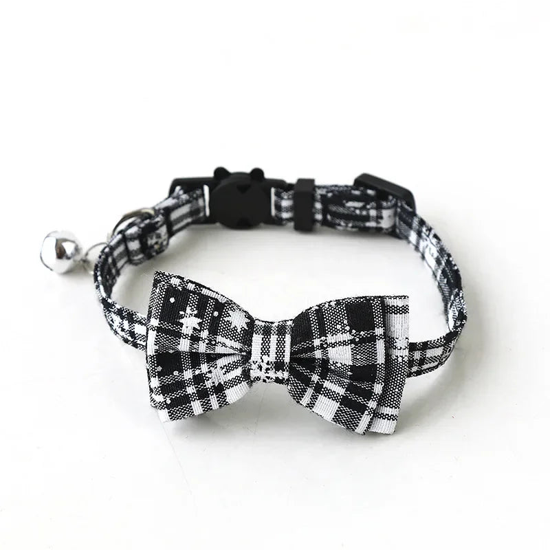 Guangdong Bowknot Plaid Cat And Dog Collar With Bell For Pets