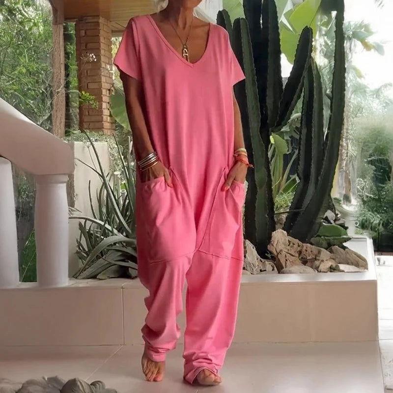 Women's Baggy Pocket Romper Casual Jumpsuit Polyester Knit