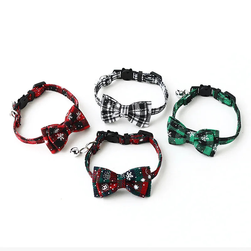 Guangdong Bowknot Plaid Cat And Dog Collar With Bell For Pets