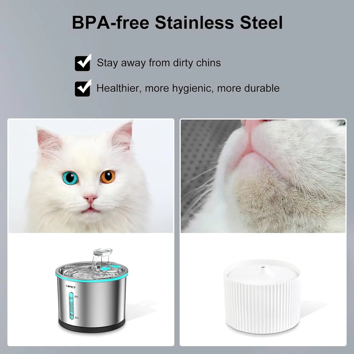 Stainless Steel Cat Water Fountain Dishwasher Safe Cleaning