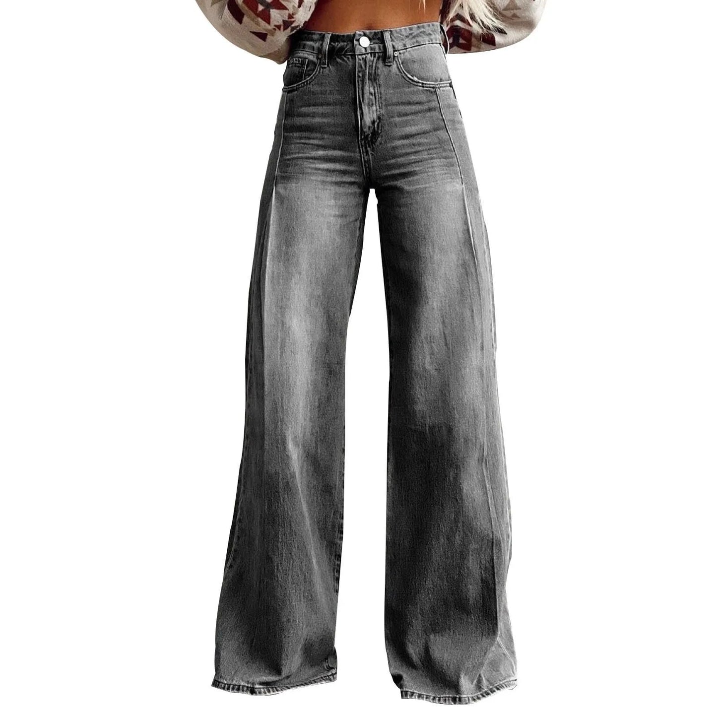 Vintage Women's Irregular High Waist Wide Leg Baggy Denim Jeans
