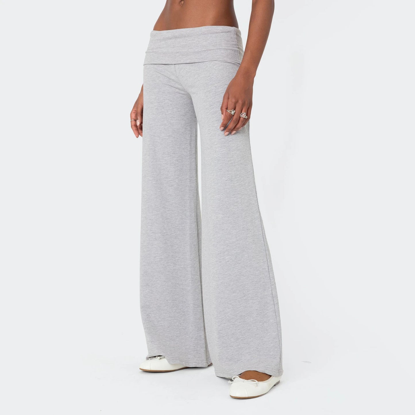 Casual Wide Leg Lounge Pants For Women Fold Over Design