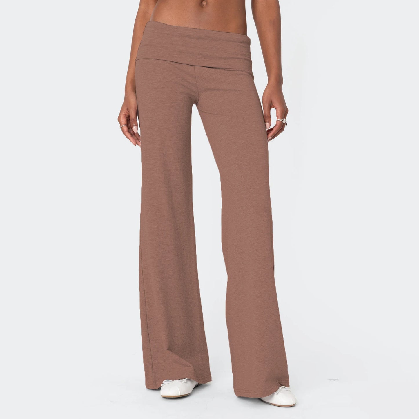 Casual Wide Leg Lounge Pants For Women Fold Over Design