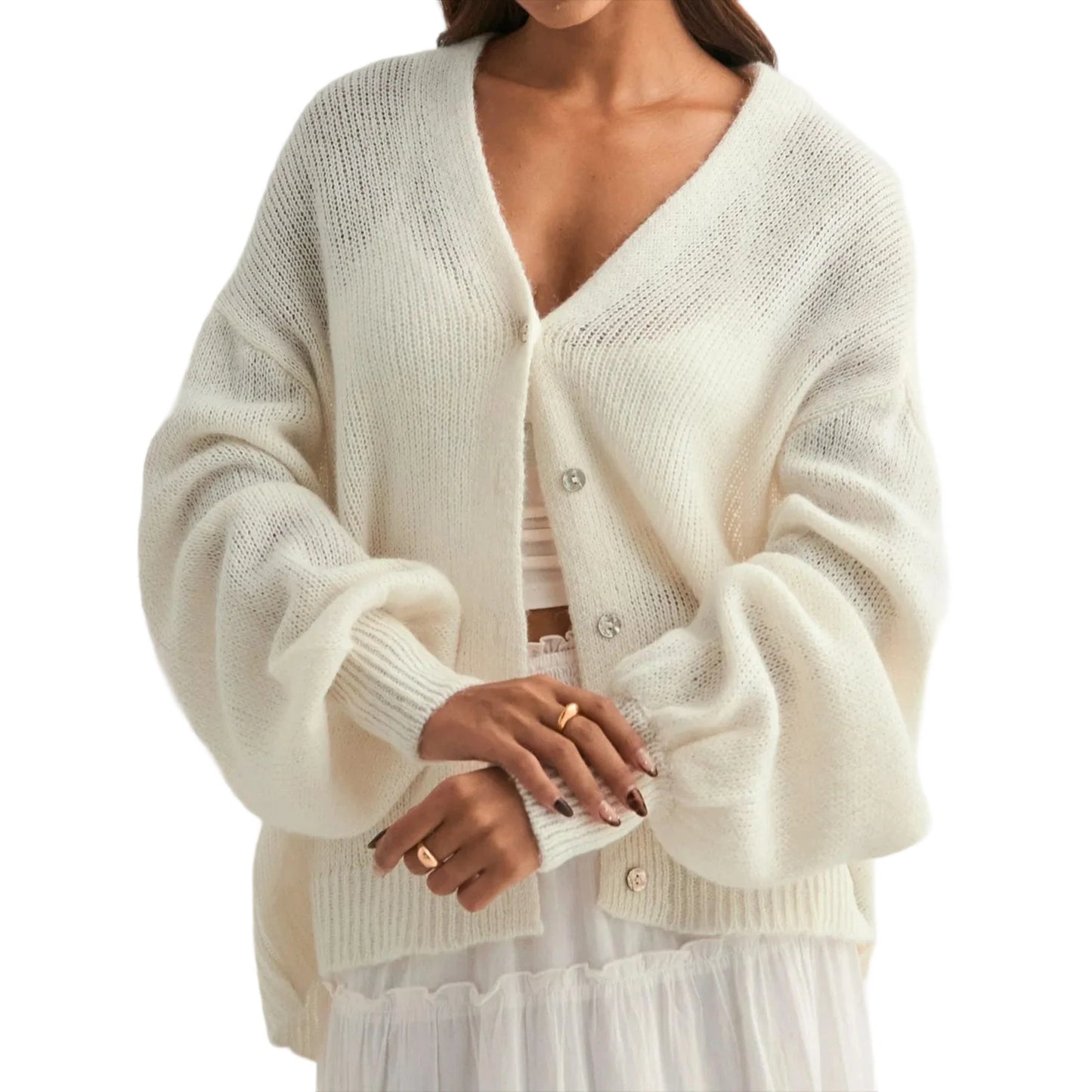 XBTCLXEBCOCN Women's Long Sleeve V Neck Button Cardigan