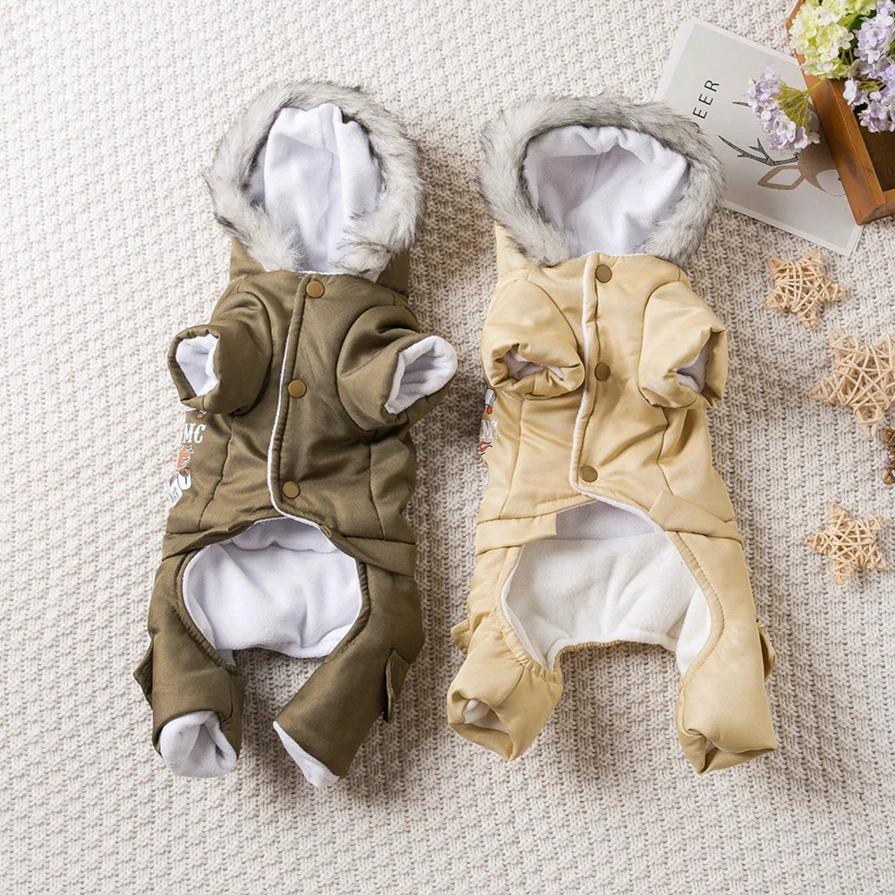 Hooded Winter Dog Coat Jumpsuit Windproof For Cold Weather Pet