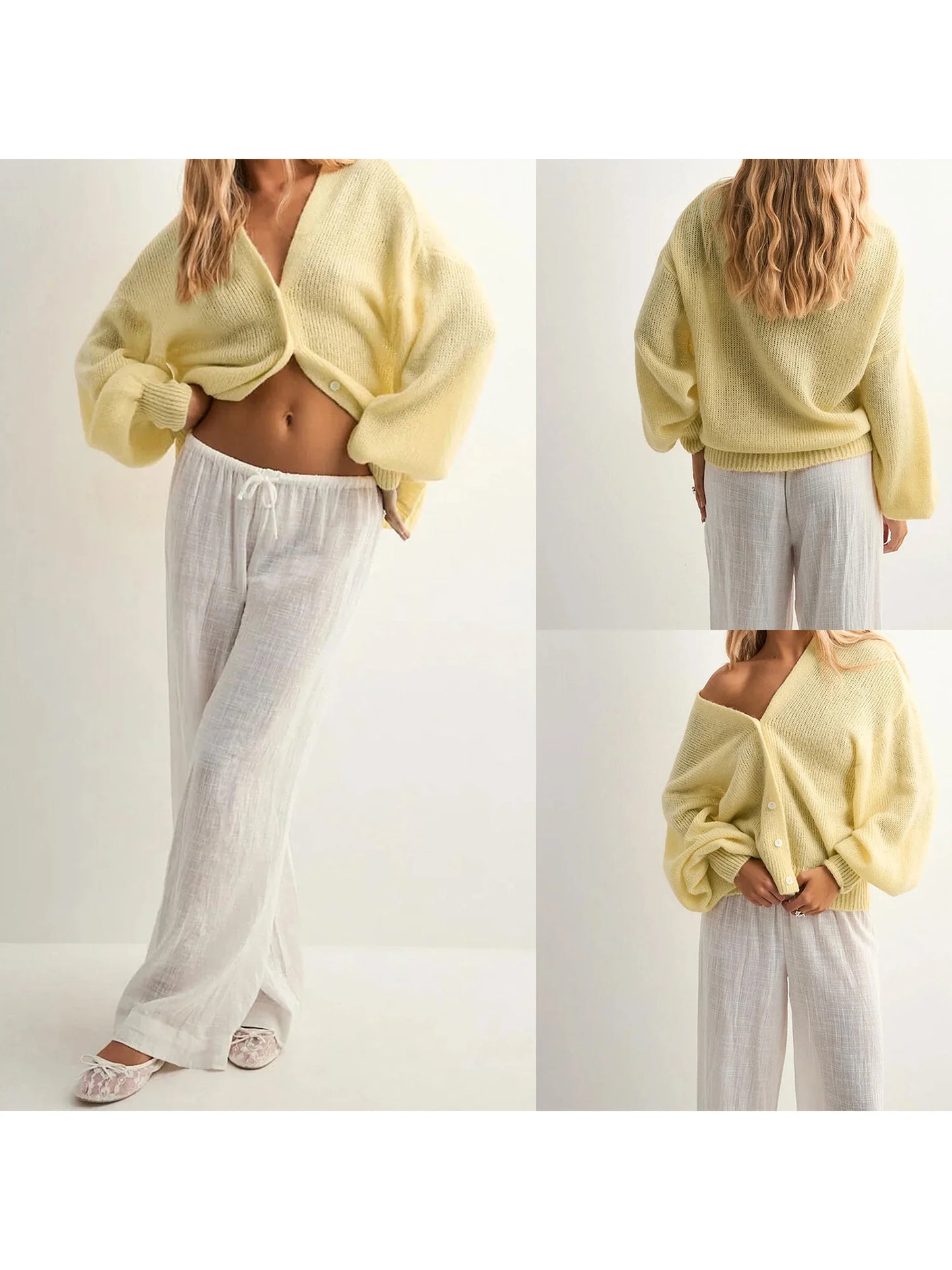 XBTCLXEBCOCN Women's Long Sleeve V Neck Button Cardigan