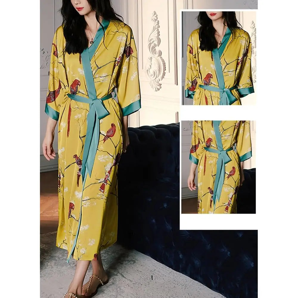 Craft of Weaving Floral Kimono Robe for Women Satin Silk