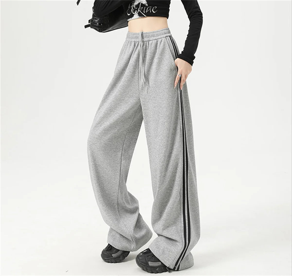 CN Guangdong Women Stripe Chic Straight Pant High Waist Color Block