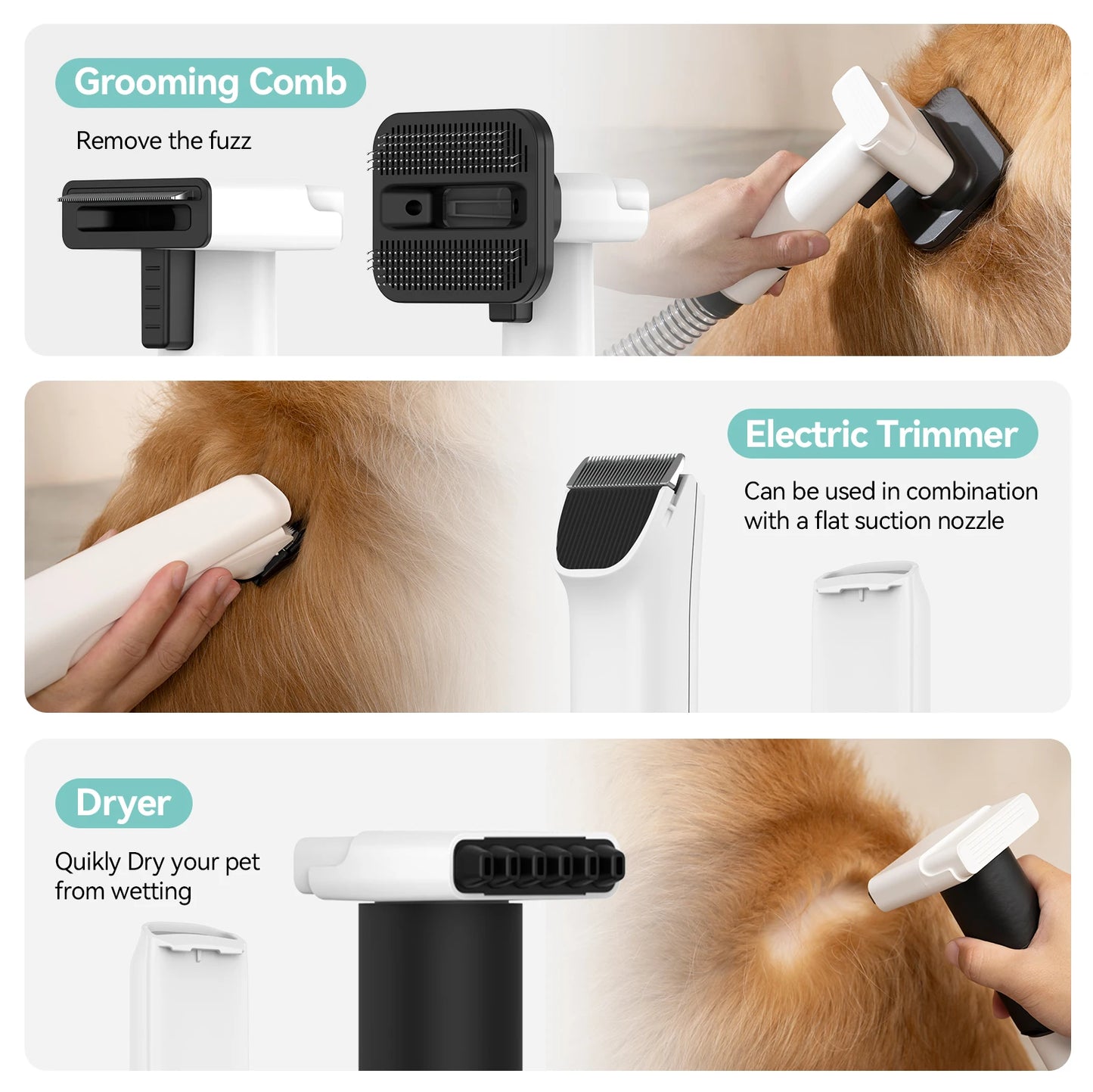 Amicura P1 Pet Grooming Vacuum And Hair Dryer With 5 Tools Dog Clipper
