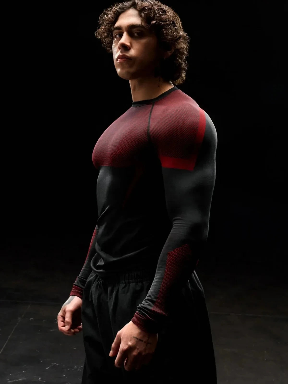 Mens Fitness Training Suit Elastic Round Neck Gym Wear Print