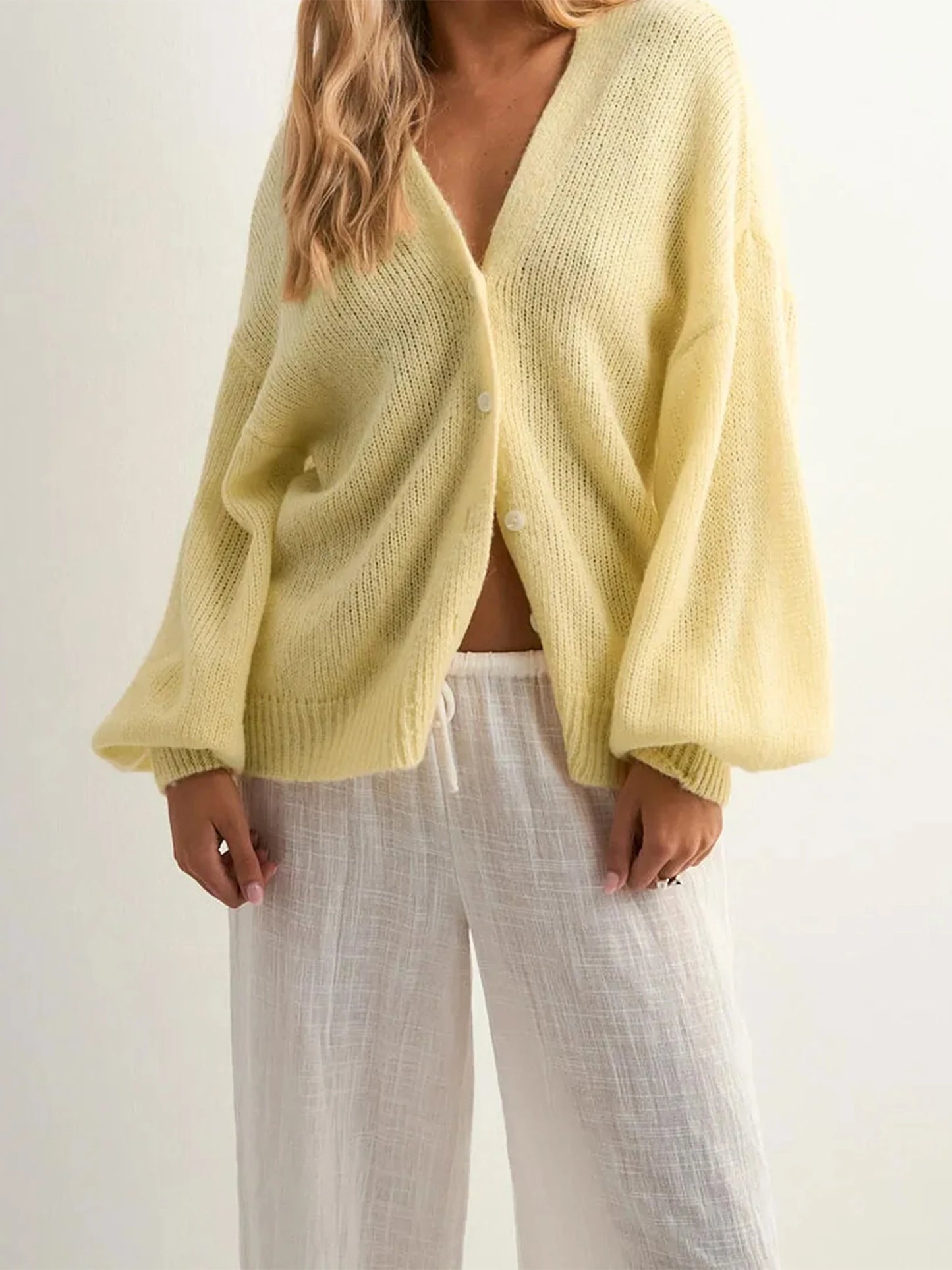XBTCLXEBCOCN Women's Long Sleeve V Neck Button Cardigan