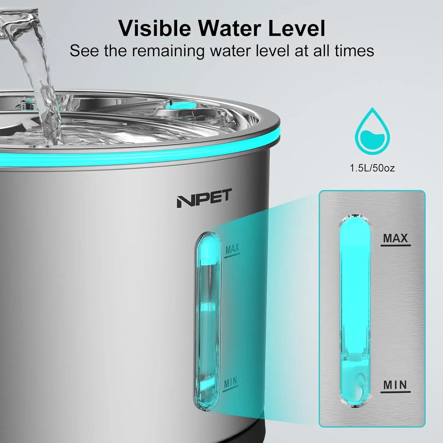 Stainless Steel Cat Water Fountain Dishwasher Safe Cleaning