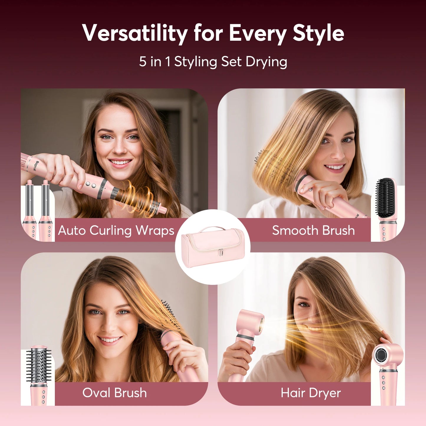 BOPCAL 5 in 1 HairStyler Travel Case 1200W DryerSystem