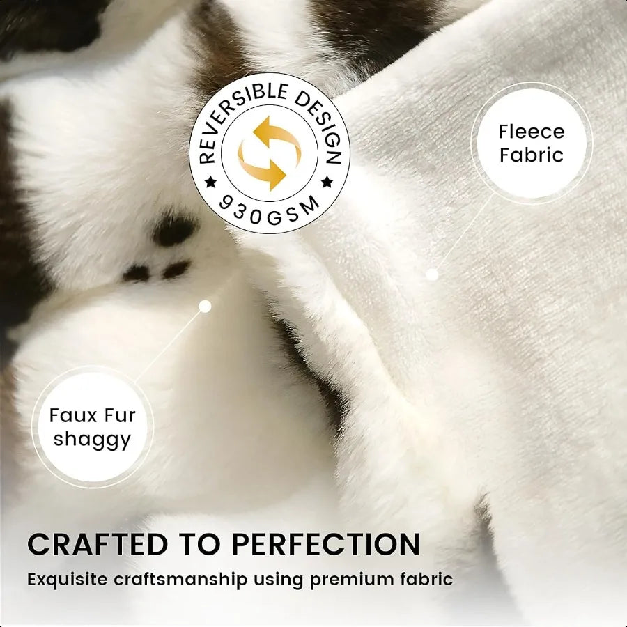 Cow Print Faux Fur Throw Blanket For Sofa Living Room