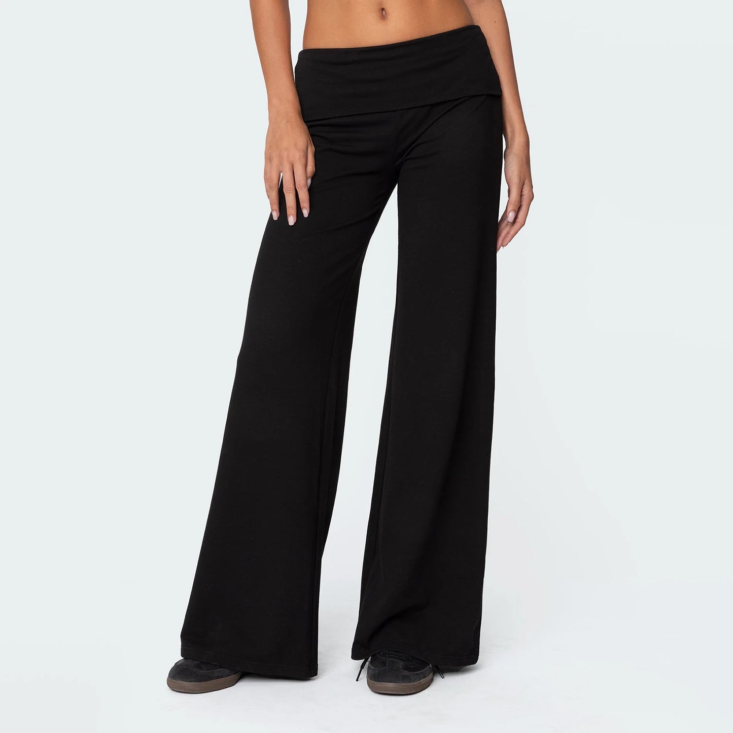Casual Wide Leg Lounge Pants For Women Fold Over Design