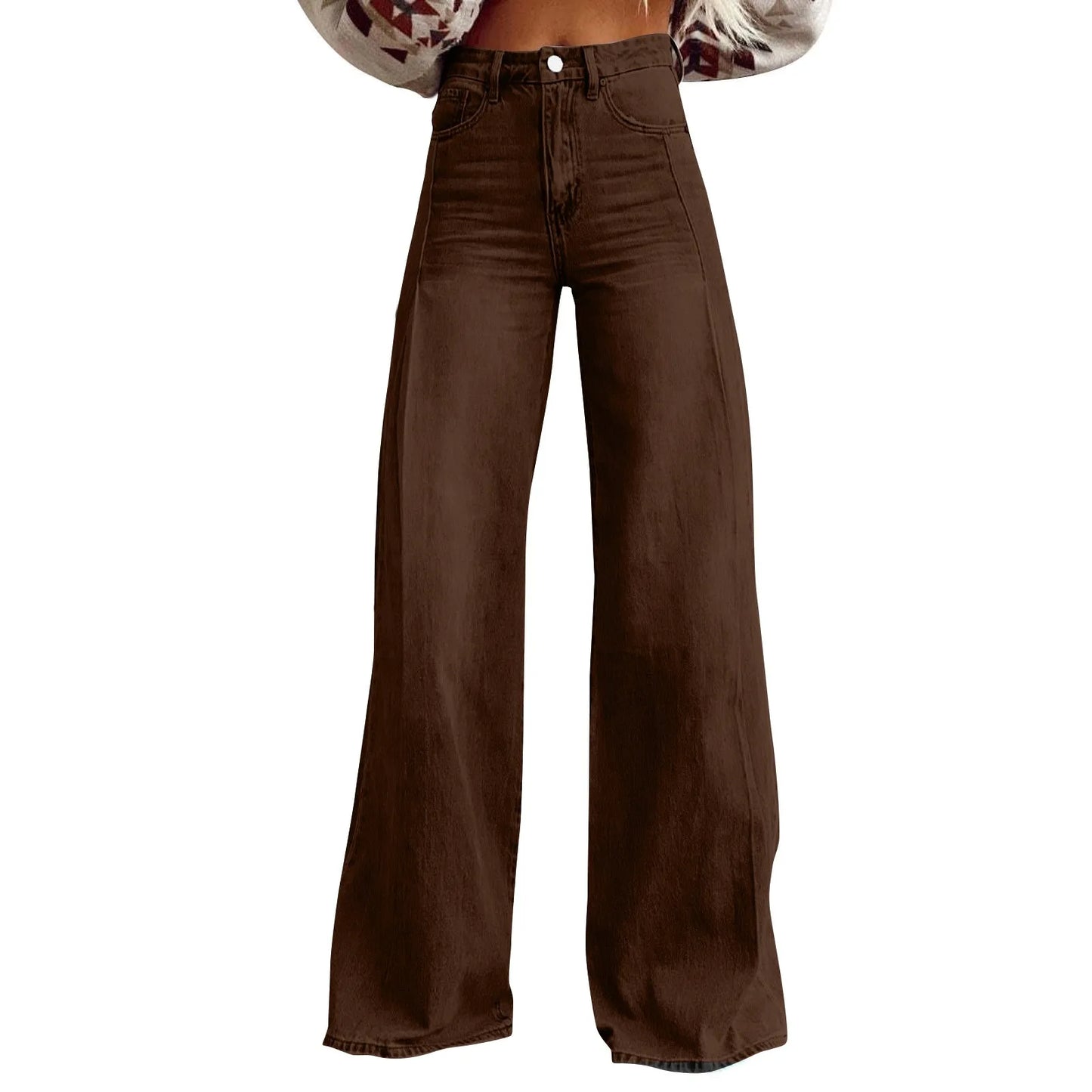 Vintage Women's Irregular High Waist Wide Leg Baggy Denim Jeans