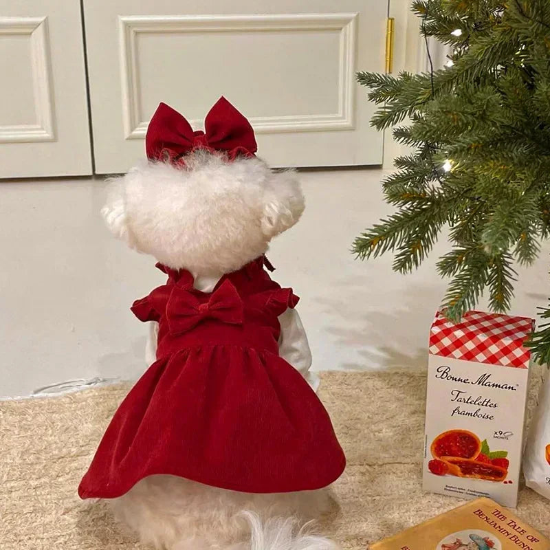Hubei Winter Dog Dress Bowknot Princess Outfit Set Pet
